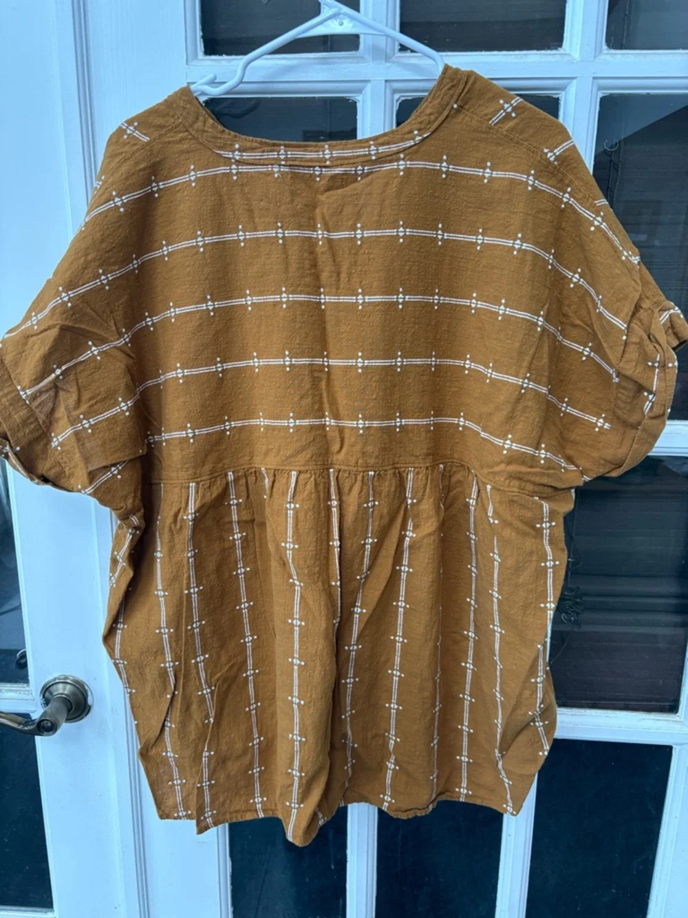 018 Madewell Rust V-Neck Tunic Top with White Stitching - Picture 4 of 6
